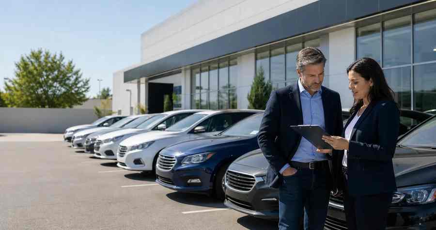 Commercial insurance advisor reviewing an auto dealership operation
